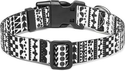 Mercano Adjustable Dog Collar - Special Design Patterns, Soft Nylon Comfortable Durable Pet Collar for Small Medium Large Dogs (M, Black White A)