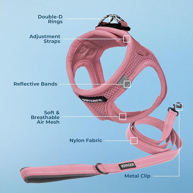 Best Pet Supplies Voyager Step-in Air All Weather Mesh Harness and Reflective Dog 5 ft Leash Combo with Neoprene Handle, for Small, Medium and Large Breed Puppies - Set (Pink), XL