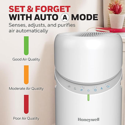 Honeywell Allergen Plus™ 3-in-1 HEPA Air Purifier for Home, Fan & Adjustable Airflow for Large Rooms up to 1928 Ft², Air Quality Sensor, Reduces Allergens, Pet Dander & Odors, HPA6000, White