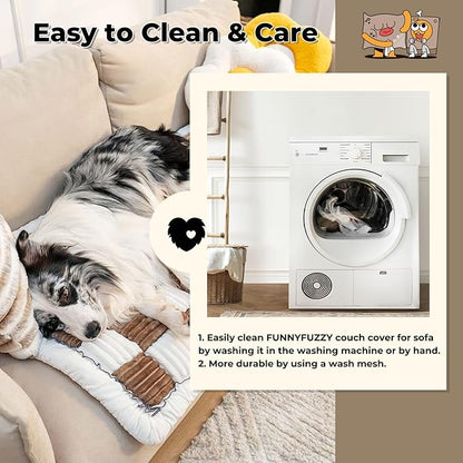 FUNNY FUZZY Pet Couch Covers for Sofa, Couch Covers for Dogs Washable Dog Couch Cover Protector Cream-Colored Furniture Sofa Covers for Dog Handmade Pure Cotton Pet Bed Mat (Brown, 27.6"×59.1")