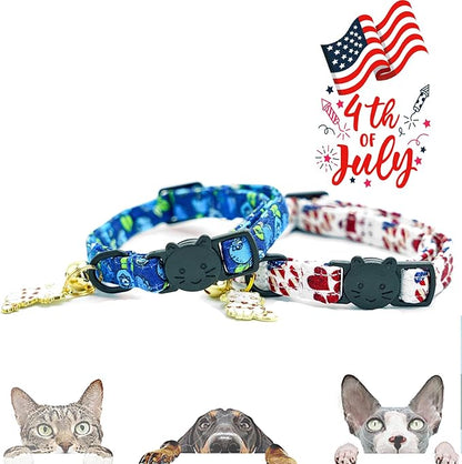 Elegant little tail 2 Pack Cat Collar- Blueberry Cotton Breakaway Cat Collars with Bell Pendant Kitten Boy Girl Safety Adjustable Collar for Small Cats Puppy