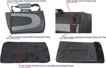 EliteField Deluxe Soft Pet Carrier (3 Year Warranty, Airline Approved), Multiple Sizes and Colors Available (18" L x 10" W x 11" H, Black+Gray)