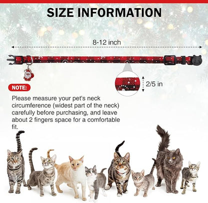 Christmas Cat Collar with Bells & Cute Pendant - Breakaway with Removable Bow Tie for Girl Boy Cats, 2 Pack Holiday Kitten Collar Safety Adjustable