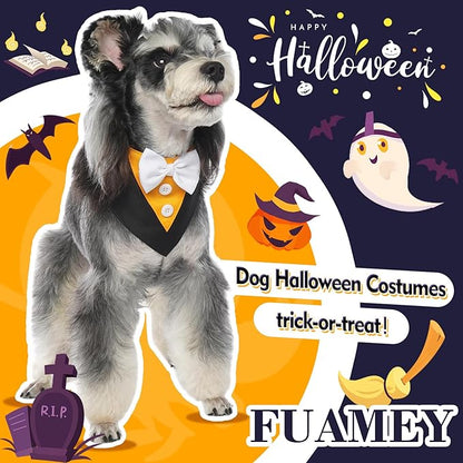 FUAMEY Dog Tuxedo Halloween for Medium Dogs,Dog Formal Suit Dogs Attire Pet Bow Tie Puppy Party Costumes Cat Tux Outfits Pets Bandana Cosplay Adjustable Bowties Thanksgiving Halloween M