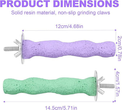 2pcs Bird Beak Grinding Stone, Resin Anti-Slip Beak Grinder Stone Bird Nail Trimming Claw Trimmer Perches Parrot Cage Stand Toys for Budgie Cockatiel Conure Parakeet Cage Accessories (Green, Purple)