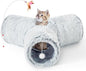 Tempcore Plush Cat Tunnel for Indoor Cats，Collapsible 3-Way Pet Tunnel Toy with Peek Holes for Cats, Kittens, Rabbits, Light Grey