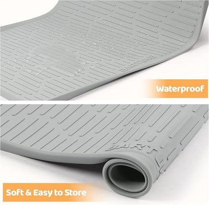 Silicone Cat & Dog Food Mat, 46" x 32" Extra Large Pet Feeding Mat for Cats and Dogs Bowl, Pet Placemat for Food and Water with Raised Edge, Waterproof, Leakproof (Grey)