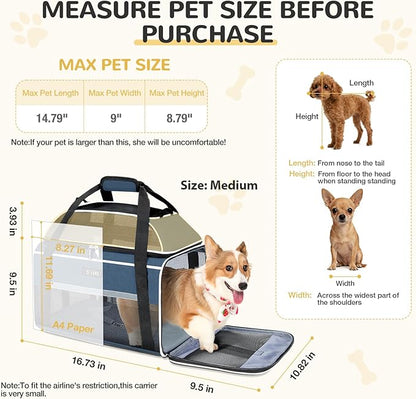 Lekereise Top-Expandable Pet Carrier 17x11x9.5 Inch Alaska Hawaiian Airline Approved Soft Sided Underseat to 12lbs Travel Carriers for Small Dogs and Cats with Locking Safety Zippers Anti-Scratch Mesh