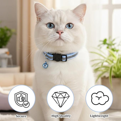 TIESOME 6 Pcs Reflective Cat Collar with Bell, Breakaway and Safe Collars for Cats, Nylon, Pet Collar Mixed Colors Adjustable 7.8-12.6 Inch