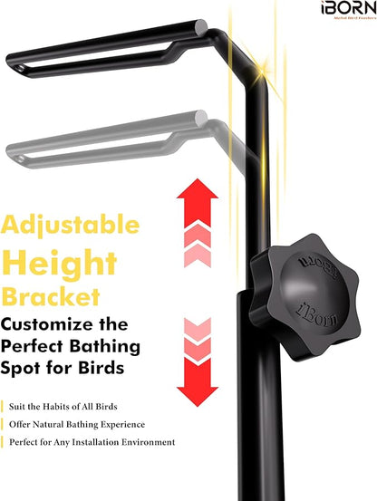 iBorn Bird Bath for Outside,Fence Mounted Bird Baths 12in,BPA-Free Bowl,360°Swivel & Adjustable Height Bracket,Detachable Bird Bath for Fence Railing, Pack of 1