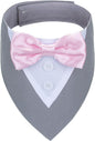 ADOGGYGO Formal Dog Tuxedo Wedding Pet Bandana Collar with Bowtie, Adjustable Birthday Wedding Formal Tux Costumes for Medium Dogs Pets (M, Grey)
