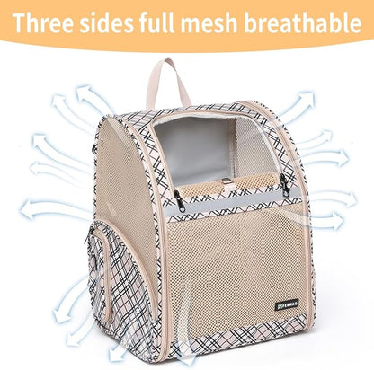 Cat Backpack Carrier for Small Dogs and Medium cat Puppy Kitten Bunny Pet Carrier Backpack Collapsible with Fully Ventilated Mesh with Safety Leash (Khaki, 12.9" L x 10.62" W x 15.5" H - M)