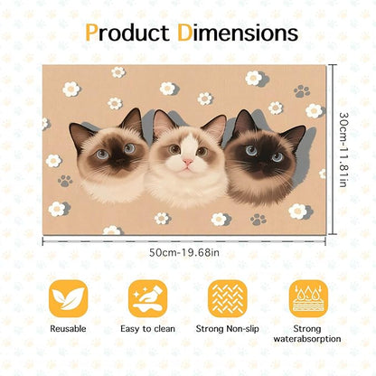 Cat Feedings Mats 20x12 inch Cute Cat Print Pet Bowl Placemat Non Slip Mat for Cats Food and Water Indoor Cats Feeding Station Pet Meal Mat for Small Pets Kitchen Floor Use