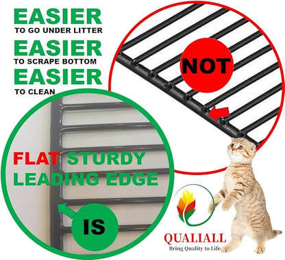 Metal Cat Litter Scoop, Fast Kitty Box Pooper Scooper with Holder, Deep Large Shovel, Upgraded with Flat Head and a Comfy Thumb Hole in Long Handle