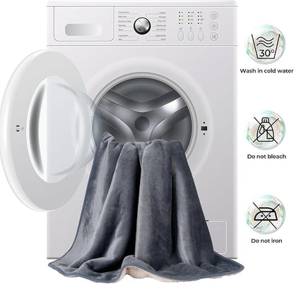 Sunheir Waterproof Blanket for Bed & Couch, Reversible Soft Sherpa Fleece Flannel Throw 60"x80", Leakproof Spill-Proof Dog Pet Blanket, Furniture & Sofa Protector, Camping, Travel, Twin, Grey