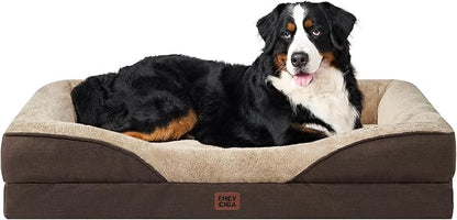EHEYCIGA Orthopedic XXL Dog Bed for Large Sized Dog, 52x41x8 Inch Extra Large Memory Foam Dog Couch Bed with Sides, Waterproof Liner & Washable Removable Cover, Bolster Pet Sofa, Brown