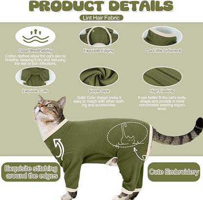 Cat Pajamas for Cats Only, Sticky Hair Cat Clothes, Sphynx Hairless Cats Sweater, Recovery Suit After Surgery, Prevent Lost Hair Kitten Onesie Shirts Costumes Outfits for Pet