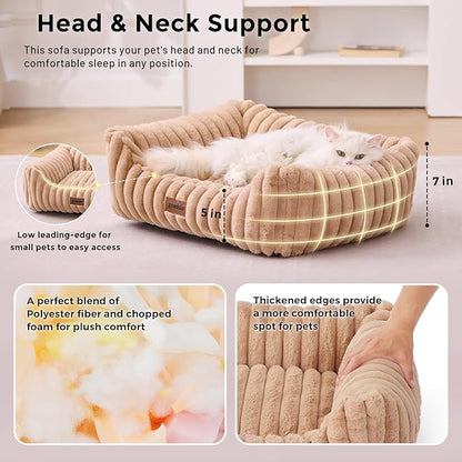Small Dog Beds for Small Dogs - Washable Cat Beds for Indoor Cats, Rectangle Orthopedic Puppy Bed with Fluffy Removable Cover, 20x19x7inches, Cream