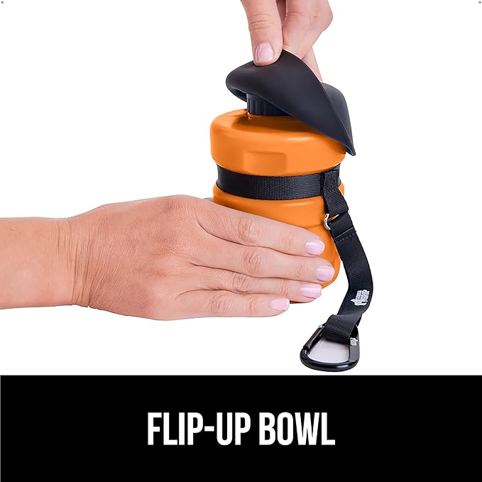 GORILLA GRIP Dog Water Bottle, Portable Water Bowl Dispenser for Dogs, 12 oz Leak Proof Pet Travel Squeeze Bottles, Food Grade Silicone, To Go Puppy Essentials, Hiking Camping Trip Accessories, Orange
