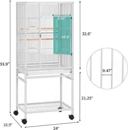 YITAHOME 53.9 inches Metal Bird Cage for Parakeets: Large Parrot Cages with Seed Catcher & Birdcage Cover with Rolling Stand & Brakes for Lovebirds Cockatiels Pigeon Finches