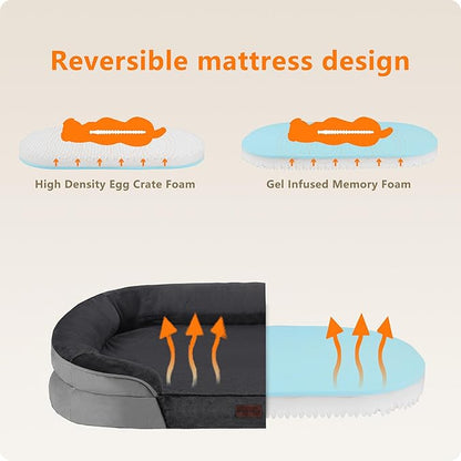 Dwanton Orthopedic Dog Bed for Medium Dogs with Gel Memory Foam, Waterproof Dog Sofa, Washable Pet Bed with Four Sided Bolster Cushion, Removable Cover & Non-Slip Bottom, 35", Dark Gray