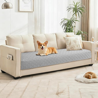 Waterproof Dog Bed Cover, Non-Slip Dog Blanket for Couch, Couch Covers for Dogs Washable, Pet Blanket for Furniture, Pet Bed Mat for Sofa, Car, Pet Supplies (82x120 Inch, Light Grey)