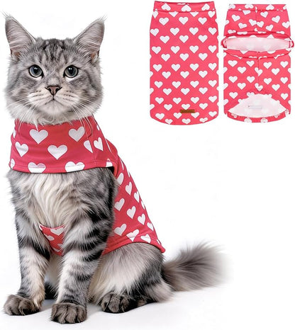 EXPAWLORER Cat Valentines Outfit Sweater - Valentine's Day Sweater for Cats Only Warm Kitten Clothes, Pet Coat Pullover Design, Fleece Sweatshirt Clothing Also for Puppy Small Dogs, Pink Heart M