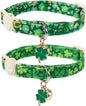 Cat Collar,2Pack St.Patrick's Day Kitten Collars Cute Shamrock Breakaway Kitty Collars,Spring Green Trefoil Cat Collar with Bell, Lucky Clover Kitten Collars for Girl & Boy Cats