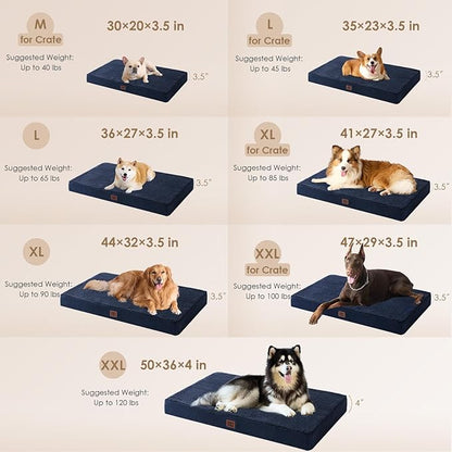 EHEYCIGA Orthopedic XXL Dog Beds for Jumbo Dogs with Removable Washable Cover for Crate, Navy, 47x29