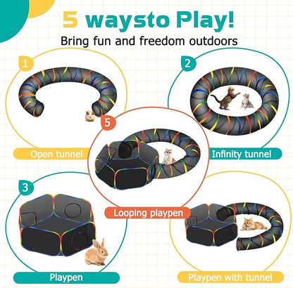 LUCKITTY Portable Cat Enclosure - 2-in-1 Outdoor Catio with Tent & Tunnel, Foldable Playpen for Indoor Cats, Includes Storage Bag for Cats & Small Animals Rainbow Color