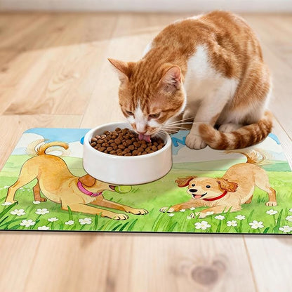 Dog Food Mat for Floors Absorbent, Pet Food Mat, Dogs Greetings Quick Dry Dog Bowl Mats for Food and Water, Non-Slip Cat Pet Feeding Mats for Floor Placemats 12"x20"