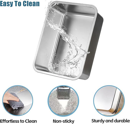 Stainless Steel Cat Litter Box, Metal High Sided Kitty Large Litter Box Pan,Non-Sticky, Easy to Clean, Pet Toilet Supplies for Kitten, Rabbit (Silver, 17.7" x13.8" x6")