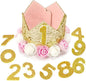 Dog Birthday Crown Hat - Reusable Party Crown with 0-9 Figures Charms for Dogs & Cats - Gold