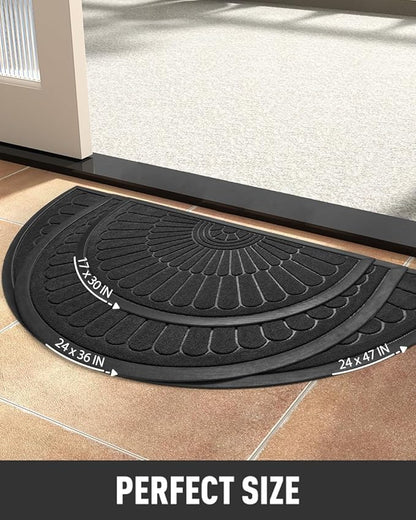 tchdio Door Mat Outdoor Indoor Entrance Doormat-Semicircular Durable Rubber Non Slip Front Door Mat for Outside Inside Entry Entryway Dirt Trapper WelcomeMat for Muddy Paws and Shoes-Black 17”x30”
