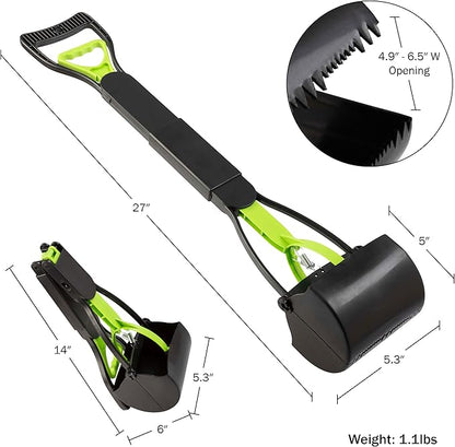 Pooper Scooper - Foldable Cat and Dog Poop Scoop with Ergonomic Handle - Enables One-Handed Use on Concrete, Grass, and Gravel by PETMAKER (Green)