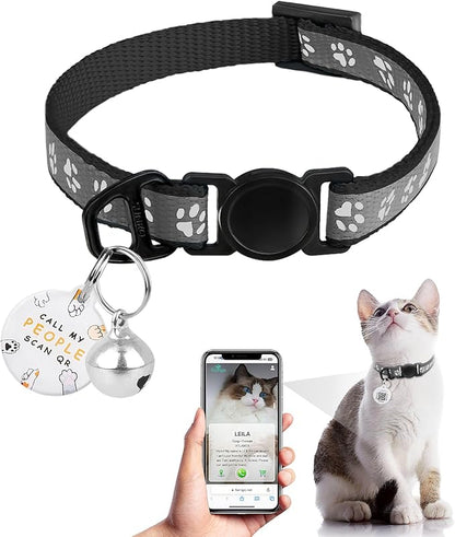 Cat Collar Breakaway with QR Code Name Tag, Reflective Kitten Collars with Bell, Cat ID Tag Personalized, Ultra-Durable, Adjustable, Quick Release, Fits Most Girl Boy Small Large Cats (8''-13.3'')