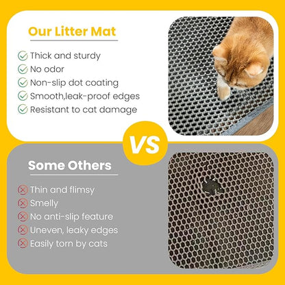 Cat Litter Mat, Upgrade Super Waterproof Back Layer Litter Box Mat, Non Slip, Durable, Soft on Paws Kitty Trapping Matt (34"x26", Gray)