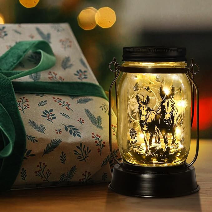 kyoryuger Donkey Gifts for Women/Men Donkey Solar Lanterns Mom Birthday Burro Animal Lovers Lantern Animal Memorial Lights Solar Garden Decoration for Yard, Patio,Backyard,Porch Torches, Home Decor