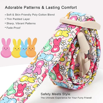 Easter Dog Collar for Large Dogs - Colorful Bunny Print Easter Collar for Male Female Dogs, Lightweight Adjustable Spring Holiaday Dog Collars with Quick Release Buckle L