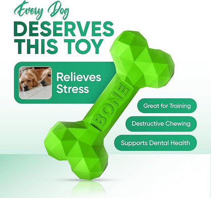 Natural Rubber Dog Chew Bone – Treat-Dispensing, Tough & Indestructible Chew Toy – Safe for Aggressive Chewers – Dental Health & Boredom Relief (Green)
