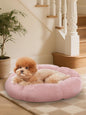 OhGeni 24 inches Calming Donut Dog & Cat Bed for Small Pets, Warming Comfort Fluffy Short Pile Fur, Durable Machine Washable, Cute Round Bed for Puppy and Kitten, Pink