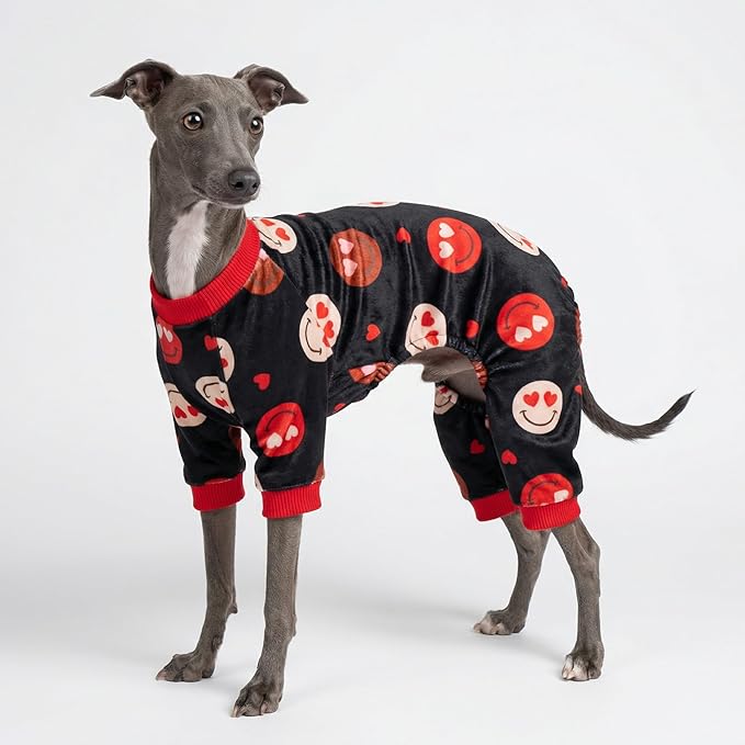 Fitwarm Hearts Eyes Smily Face Dog Pajamas, Cozy Valentines Outfit for Small Dogs Boy Girl, Festive Pet Clothes, Black, Red, Large