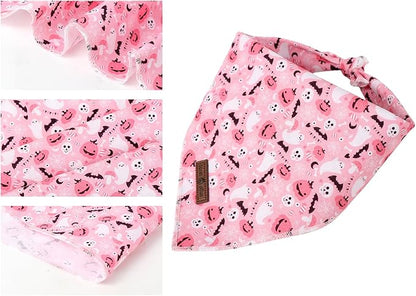 Lionet Paws Cotton Halloween Dog Bandanas Pink,Pumpkin Comfortable Dog Bandana Bibs Scarf Dogs Kerchief,Autumn Scarves for Small Medium Dogs Pets