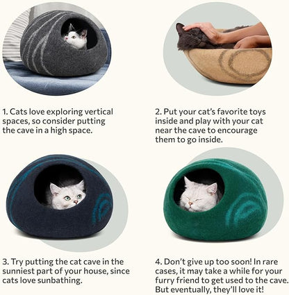 MEOWFIA Cat Cave – Premium Felt Cat Bed for Indoor Cats, Handmade Merino Wool (Beige, Medium)