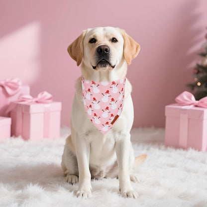 ADOGGYGO Pink Christmas Dog Bandanas 2 Pack, Reversible Santa Snowman Xmas Scarf Bib, Adjustable Fit Pink Christmas Bandana for Medium Large Dogs Girl (Large)