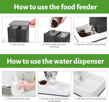 Yummy Sam Automatic Small Pet Feeder and Water Dispenser, 2 in 1 Gravity Cat Auto Pet Feeder and Waterer Set Feeder Dish for Small Medium Pets Dog Puppy Kitten (Grey)