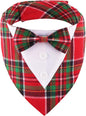 ADOGGYGO Christmas Dog Tuxedo Bandana, Red Green Plaid Pet Xmas Collar with Bow, Adjustable Christmas Costume for Small Dogs (S)