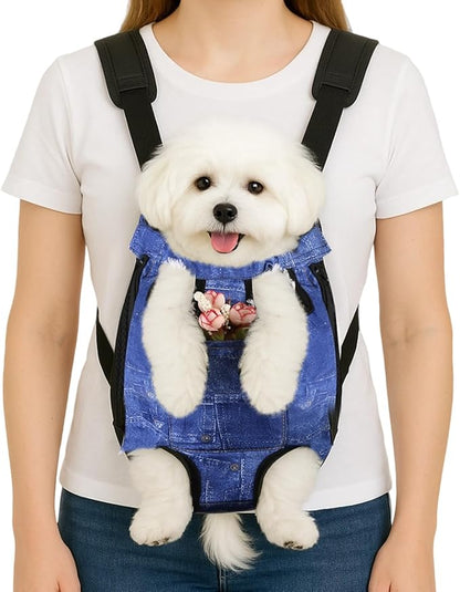 Dog Backpack Carrier, Front Pocket for Essentials, Pet Sling Front Backpacks for Small Medium Dogs 7-11 Lbs, Legs Out, Adjustable Wearable Puppy Chest Travel Bag, Easy-Fit for Hiking/Walking/Camping
