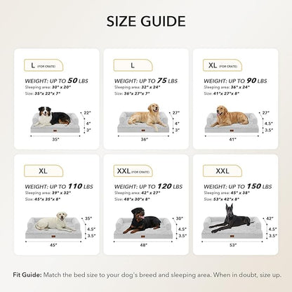 Orthopedic Dog Beds for Large Sized Dogs, Waterproof Egg Crate Foam Medium Dog Couch Beds for Crate 35x22Inch, Washable Pet Beds with Removable Cover and Nonskid Bottom, Grey White