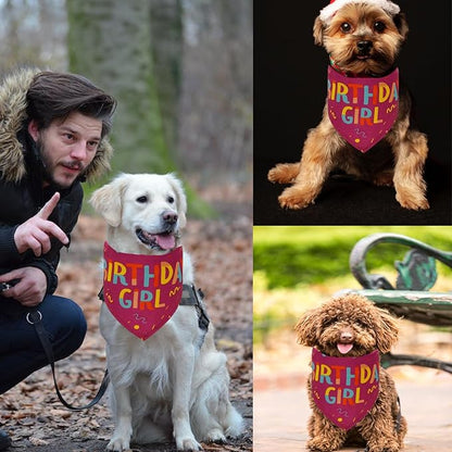 Dog Birthday Party Supplies Dog Birthday Girl Bandanas Party Pet Supplies Triangle Scarf Accessories and Decoration for Small Medium Large Dogs